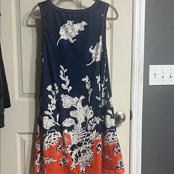 Navy and Orange Floral Midi Dress - Picture 3 of 4